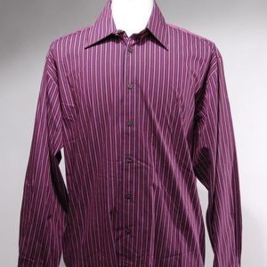 Yves Saint Laurent Burgundy Pink Black Striped Cotton Dress Shirt Size